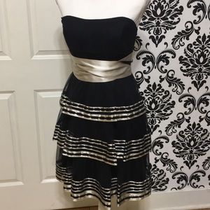 BCBG Strapless Black Pleated Ruffle Dress